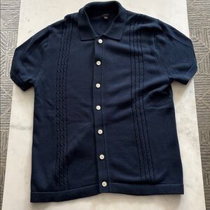 J. Crew Cotton cable-knit short-sleeve polo cardigan sweater